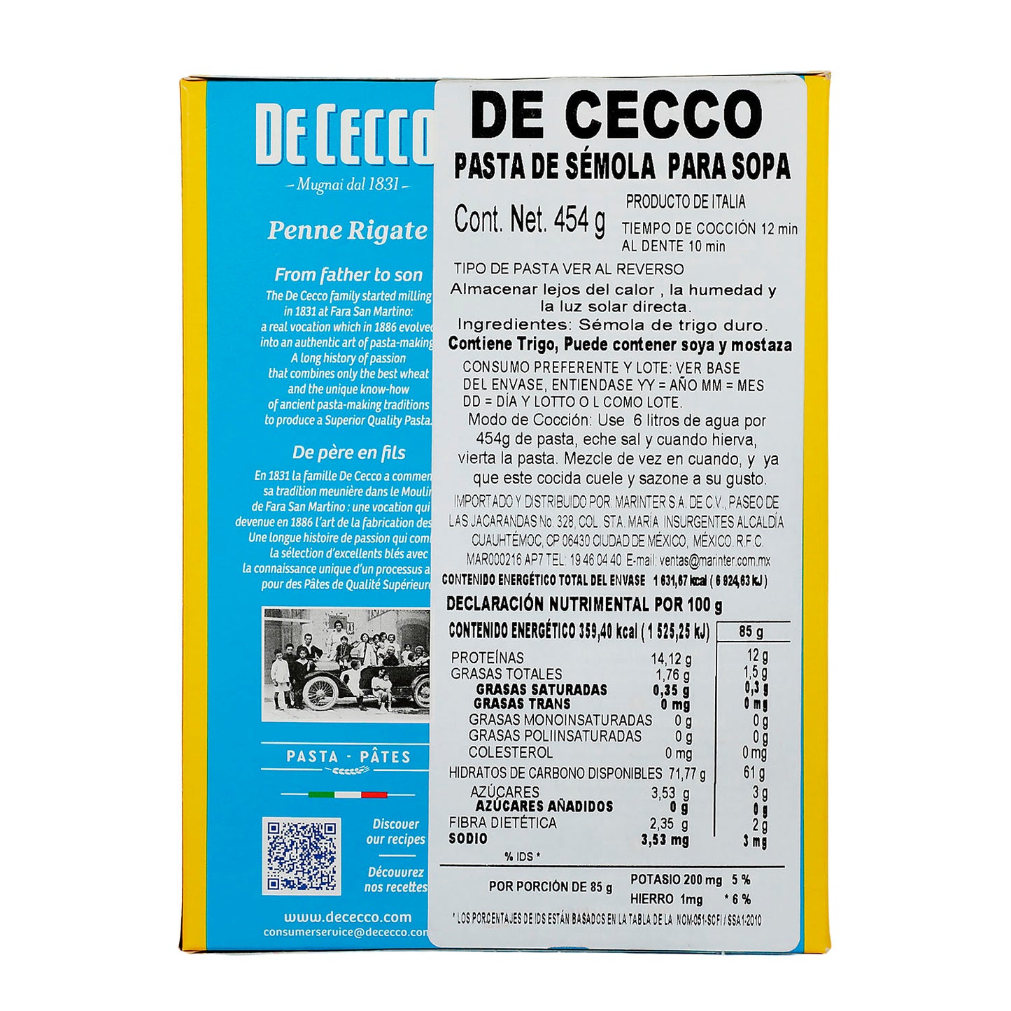 Pasta - De Cecco Penne Rigate De Sémola - 454 gr - Italia