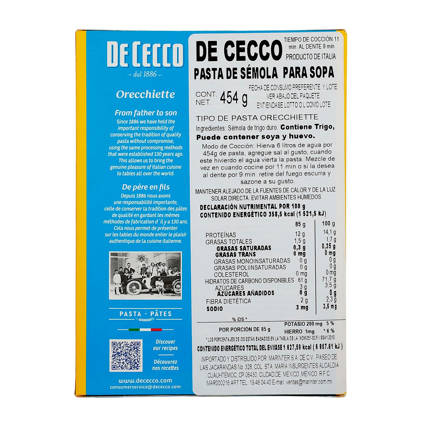 Pasta - De Cecco OrecchietteDe Semola - 454 g - Italia