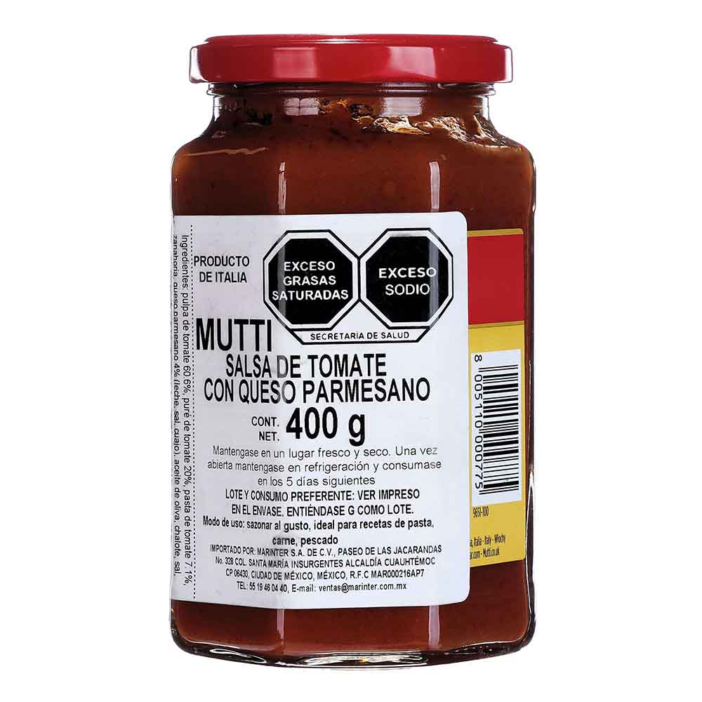 Salsa - Mutti de Tomate con Queso Parmigiano Reggiano - 400 g - Italia