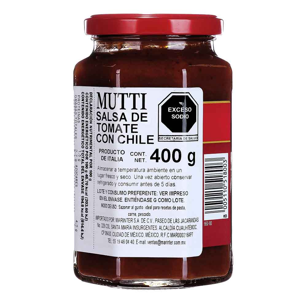 Salsa - Mutti de Tomate con Chile Picante de 400 g - Italia