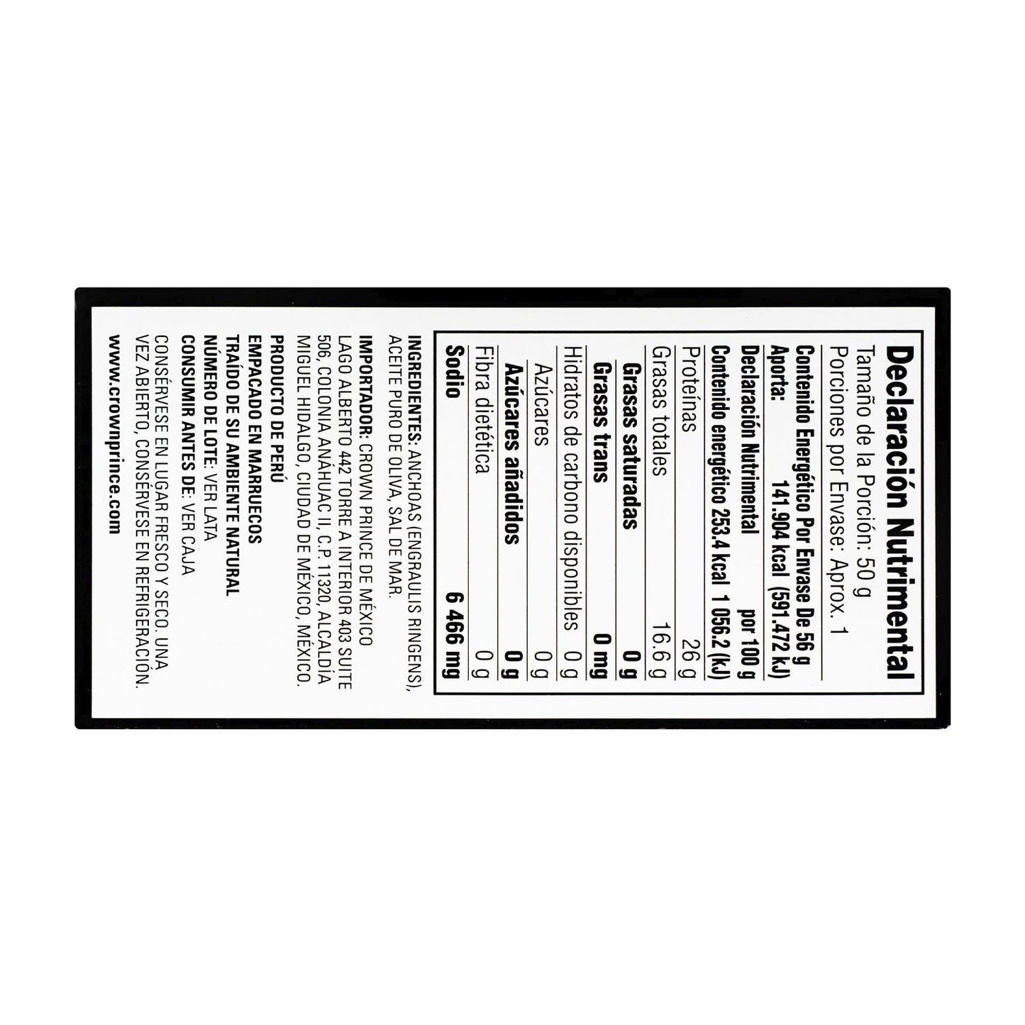 Crown Prince - Filete de Anchoas en Aceite Puro Oliva 56 gr - Estados Unidos