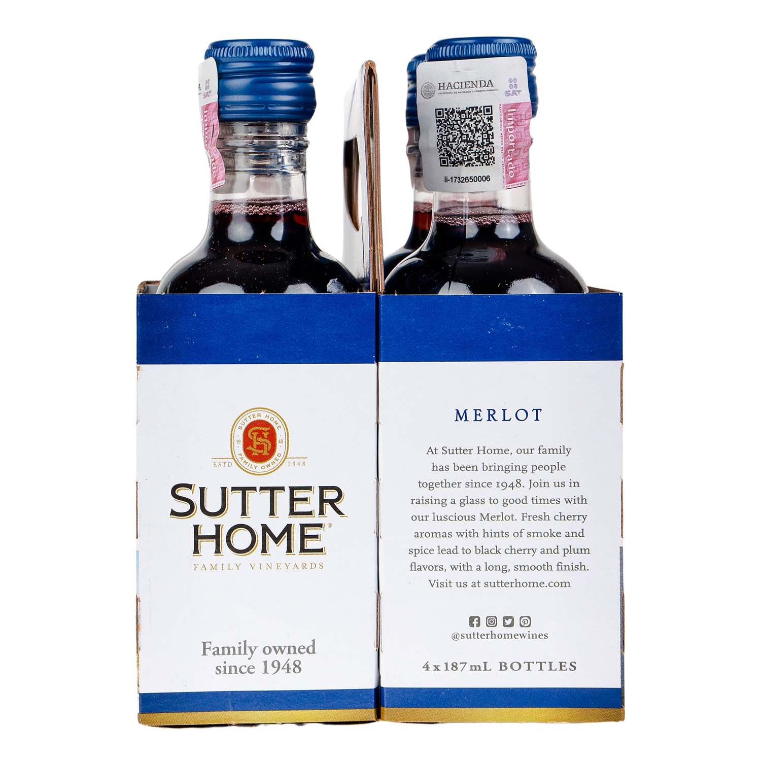 Vino Tinto Sutter Home Merlot Cuatripack 187 ml - Estados Unidos