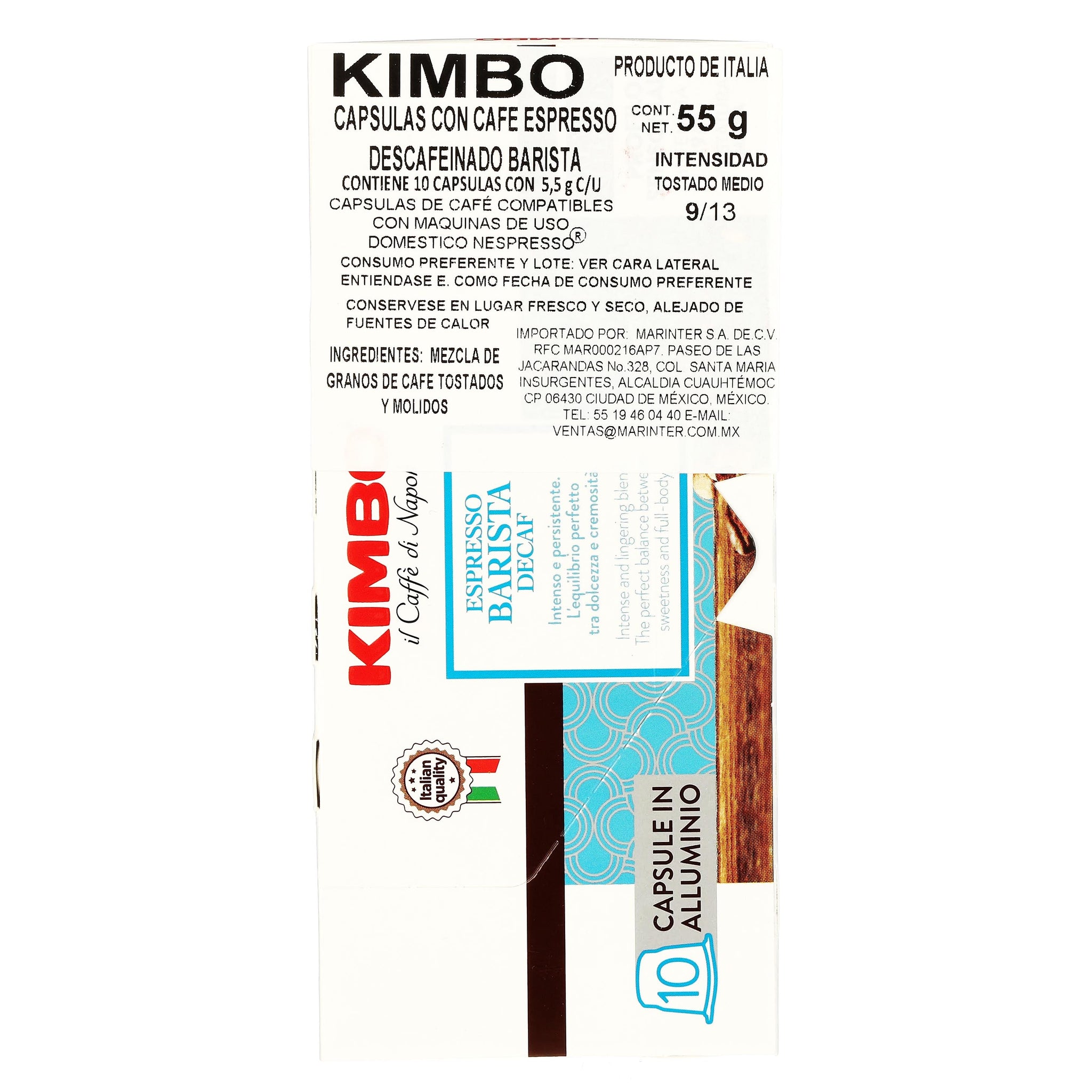 Café Kimbo Descafeinado - Paquete con 10 Capsulas 55 g - Italia