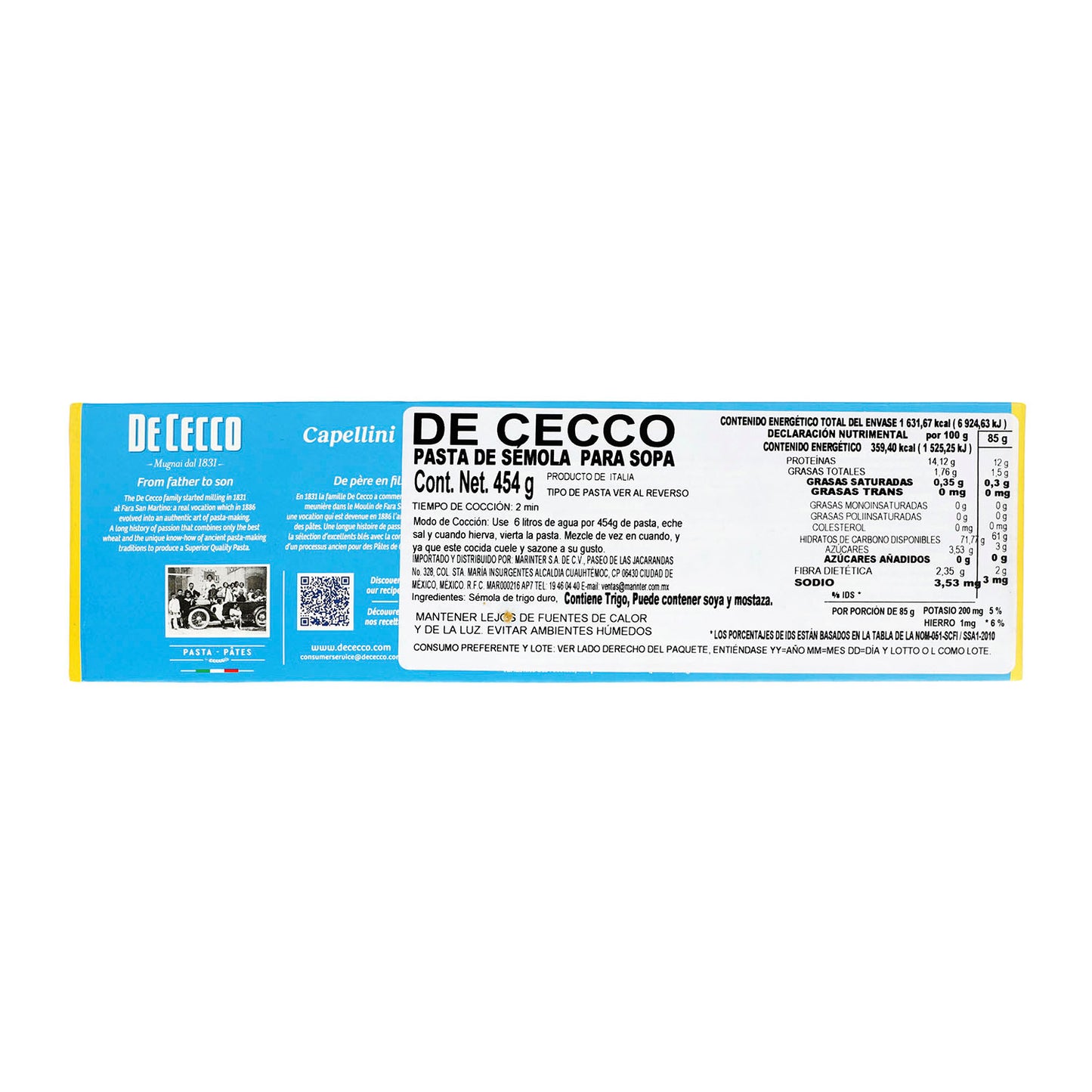 De Cecco - Pasta Capellini de Sémola - 454g - Italia