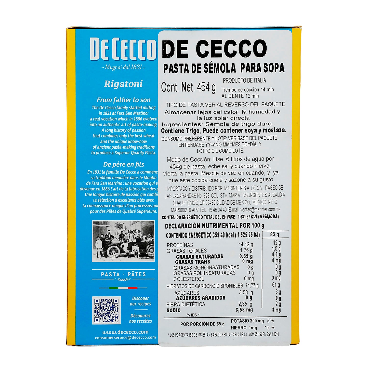 Pasta - De Cecco Rigatoni De Sémola de 454 gr - Italia