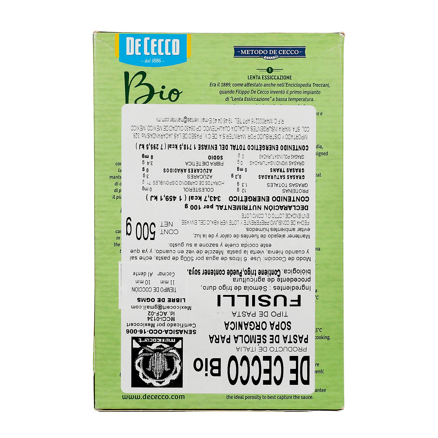 Pasta - De Cecco Bio Fusilli De Sémola 500 gr - Italia