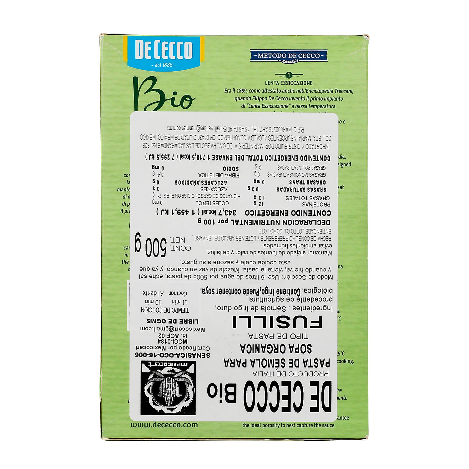 Pasta - De Cecco Bio Fusilli De Sémola - 500 gr