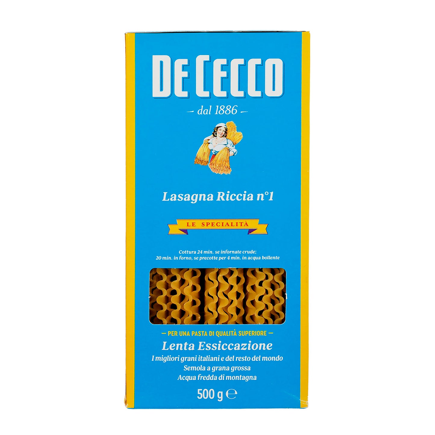 Pasta - De Cecco Lasagna Larga dopiia ricci de Sémola -  500 gr - Italia
