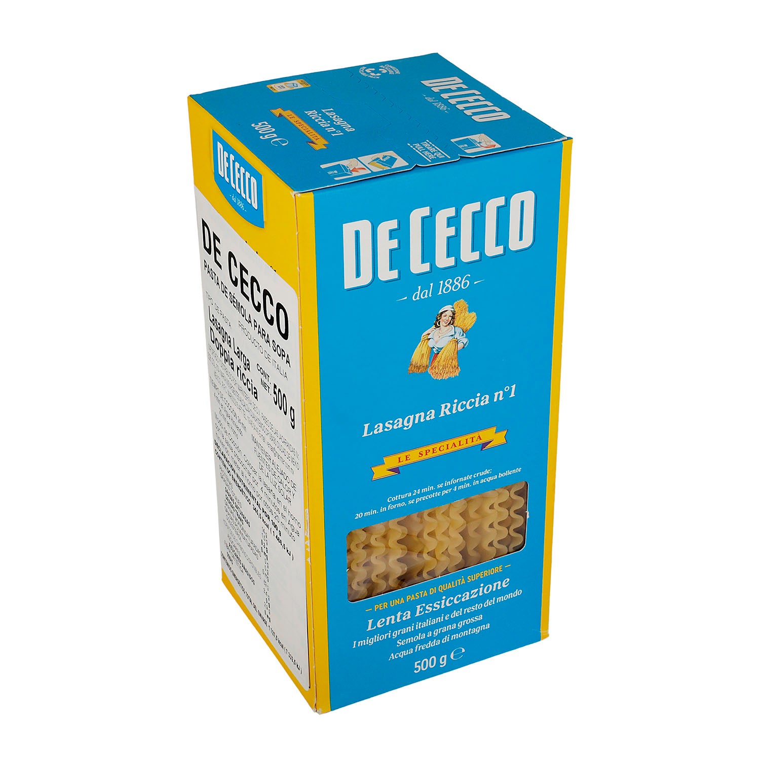 Pasta - De Cecco Lasagna Larga dopiia ricci de Sémola -  500 gr - Italia