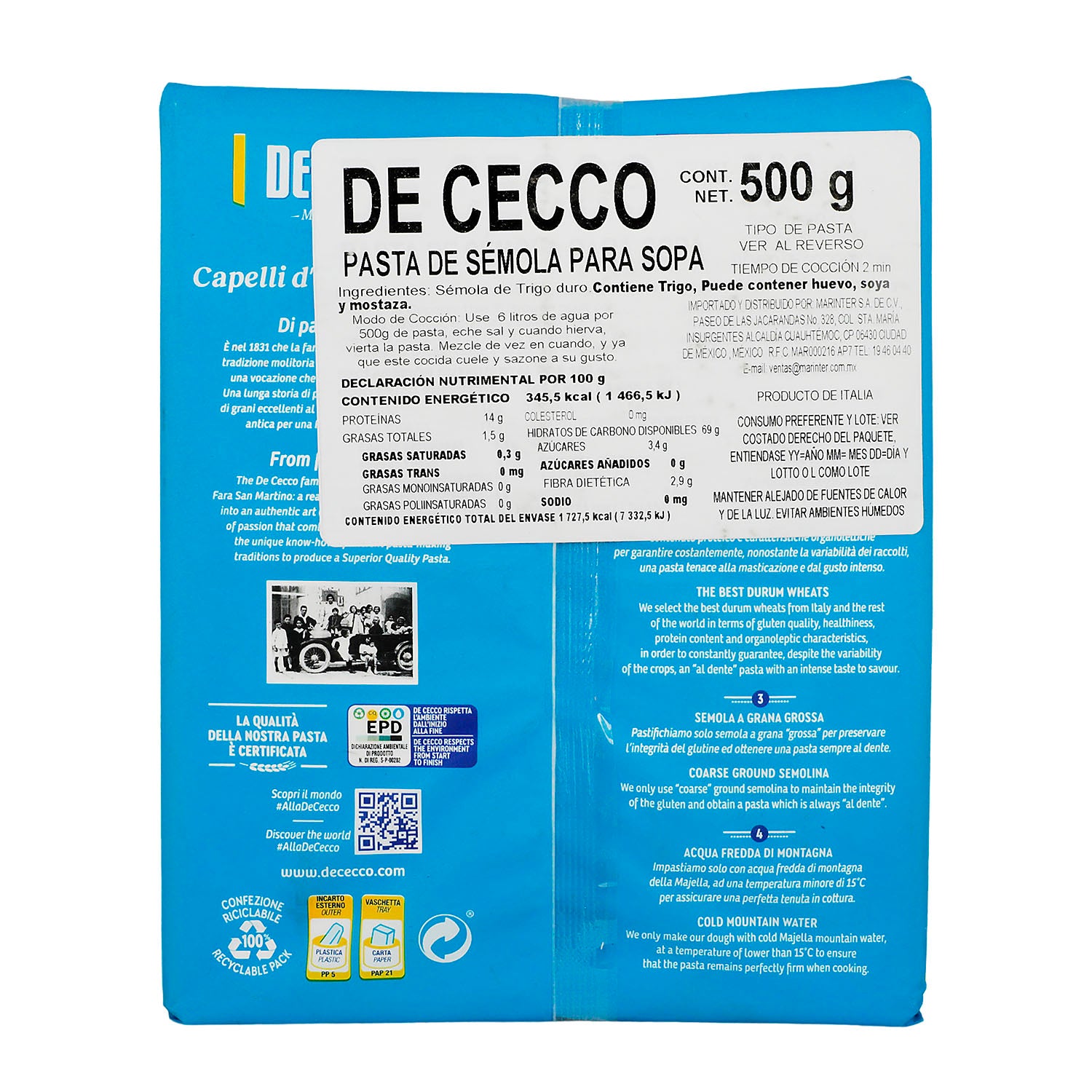 Pasta - De Cecco Nidi Capelli D Angelo De Sémola 500 gr - Italia