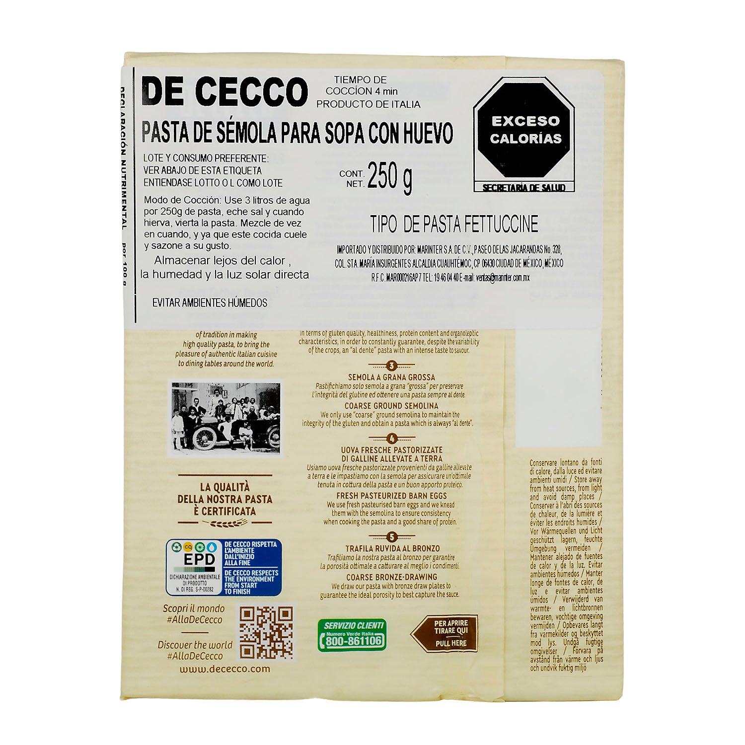 Pasta - De Cecco Fettuccine Con Huevo 250 gr - Italia