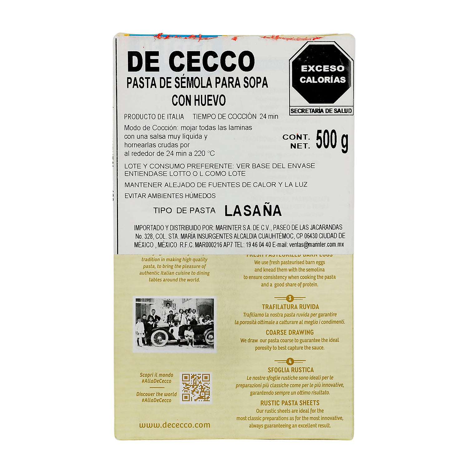 De Cecco - Pasta Lasagna con Huevo 500 g - Italia
