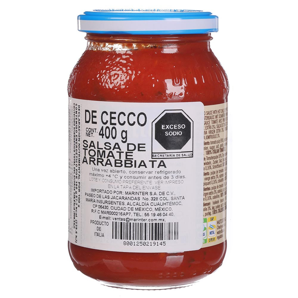 Salsa de Tomate De Cecco a la Arrabbiata de 400 g - Italia