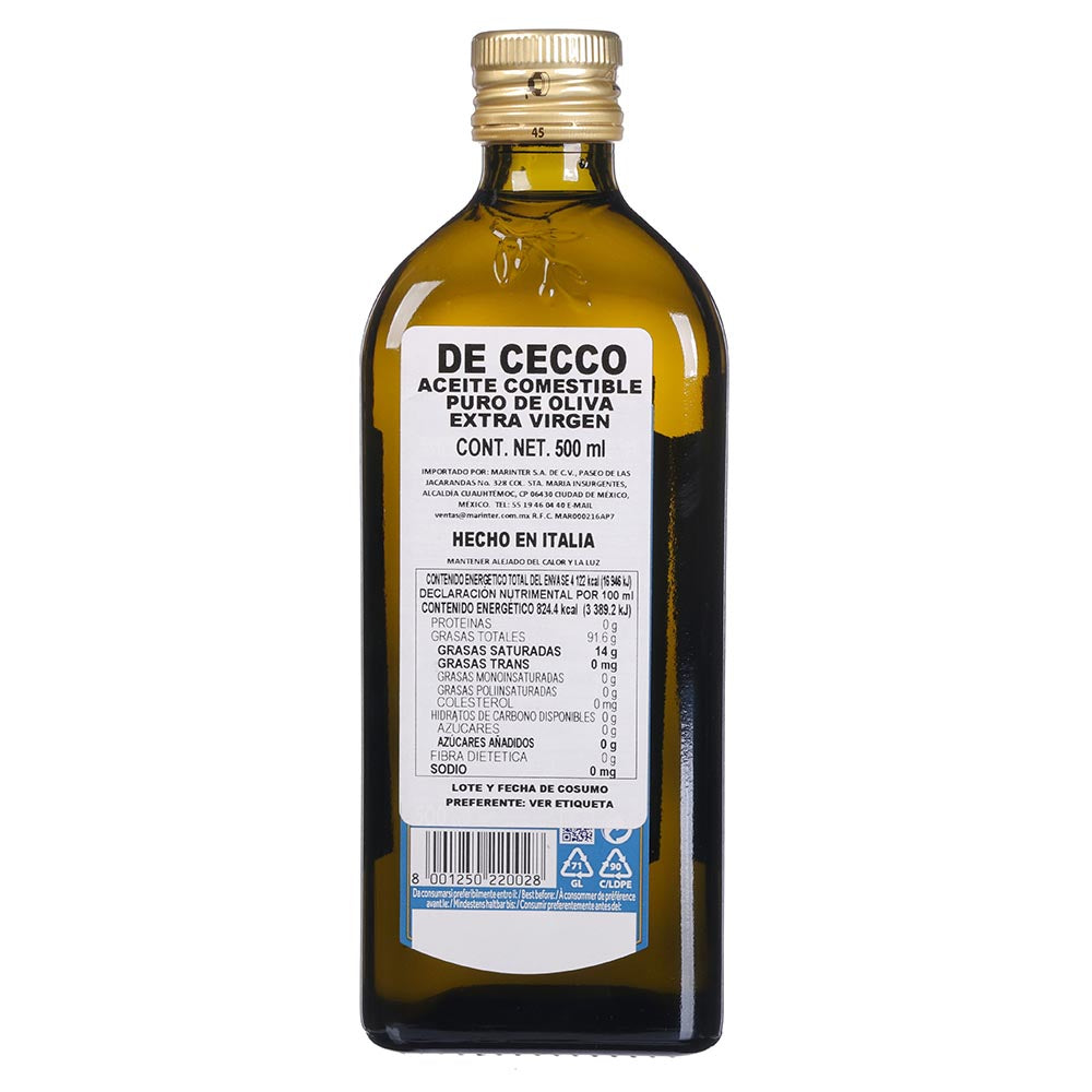 Aceite de Oliva De Cecco Extra Virgen de 500 ml - Italia