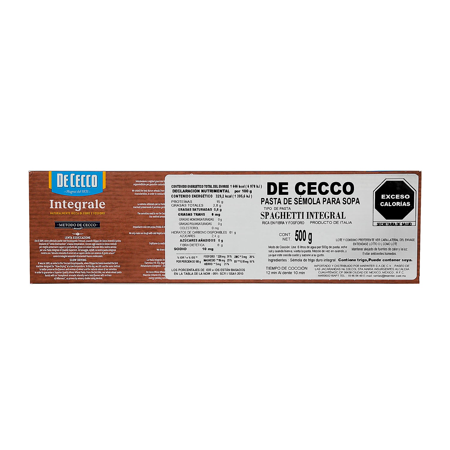 Pasta - De Cecco Spaghetti Integral 500 gr - Italia