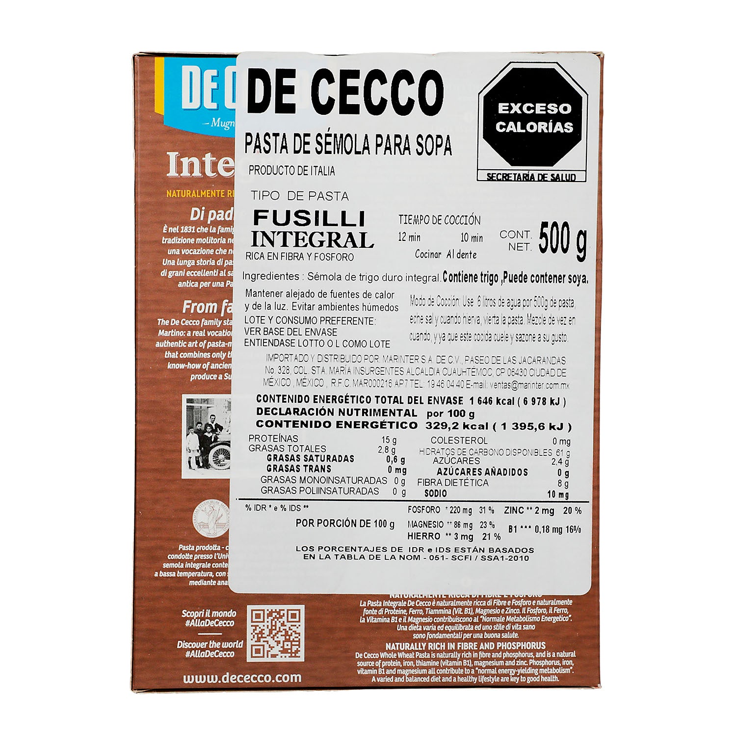 Pasta - De Cecco Fusilli Integral - 500 gr