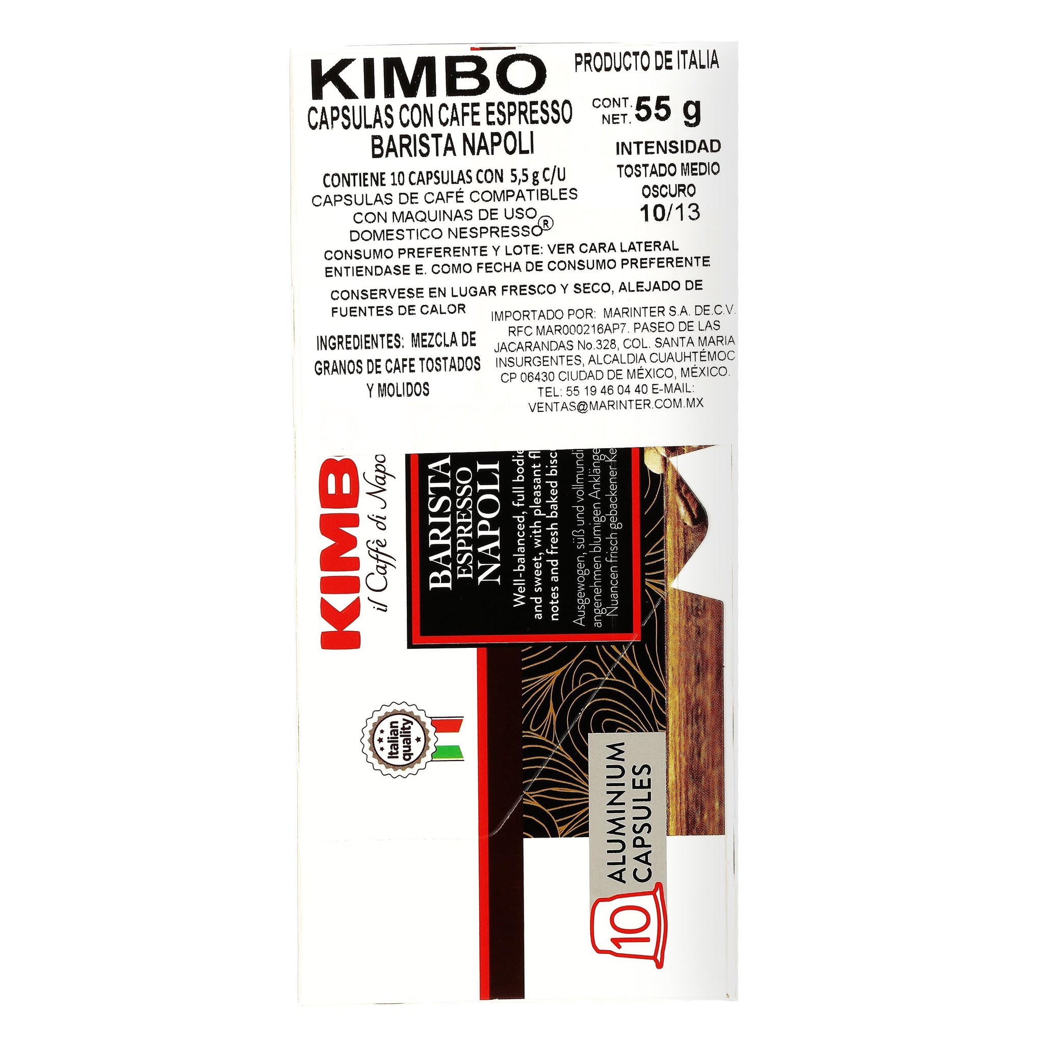 Café Kimbo Espresso Napoli - Paquete con 10 Capsulas 55 g - Italia