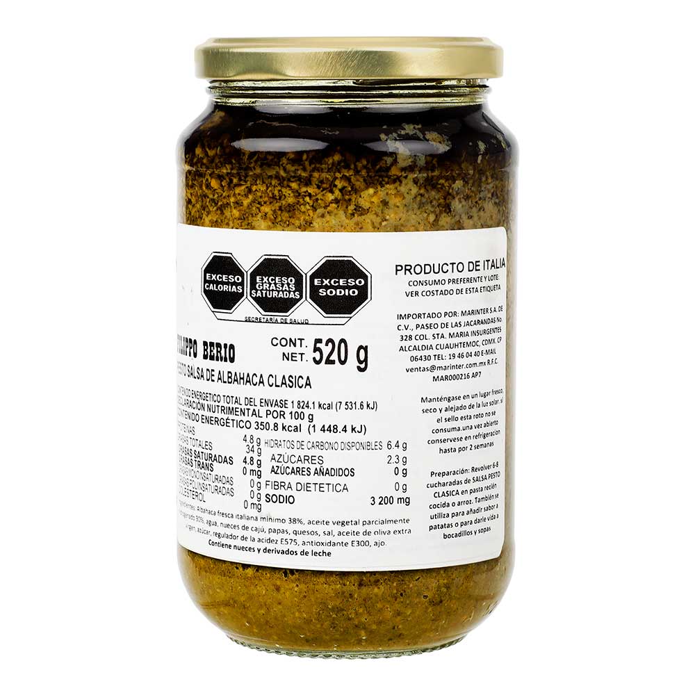 Salsa Pesto Filippo Berio Clásico de 520 g - Italia