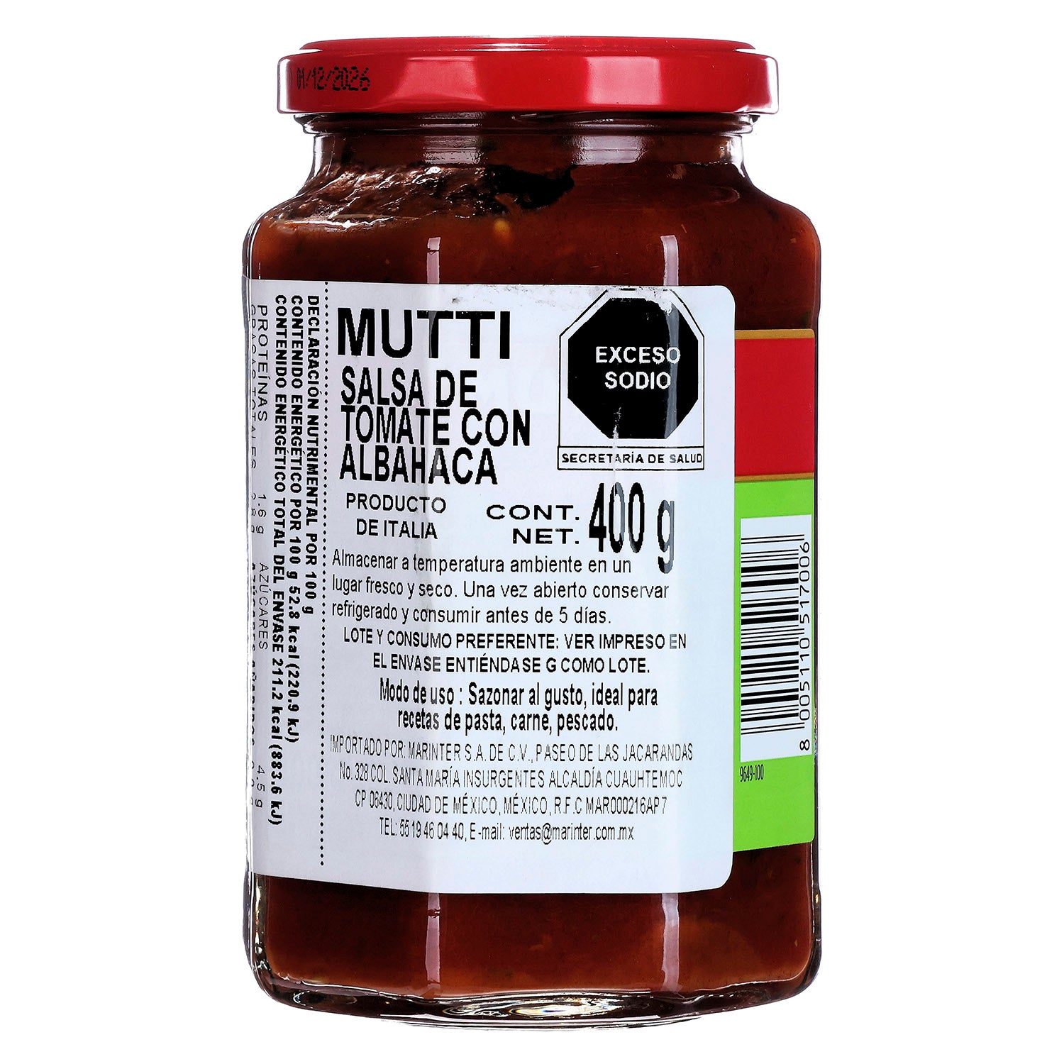 Salsa - Mutti de Tomate con Albahaca de 400 g - Italia