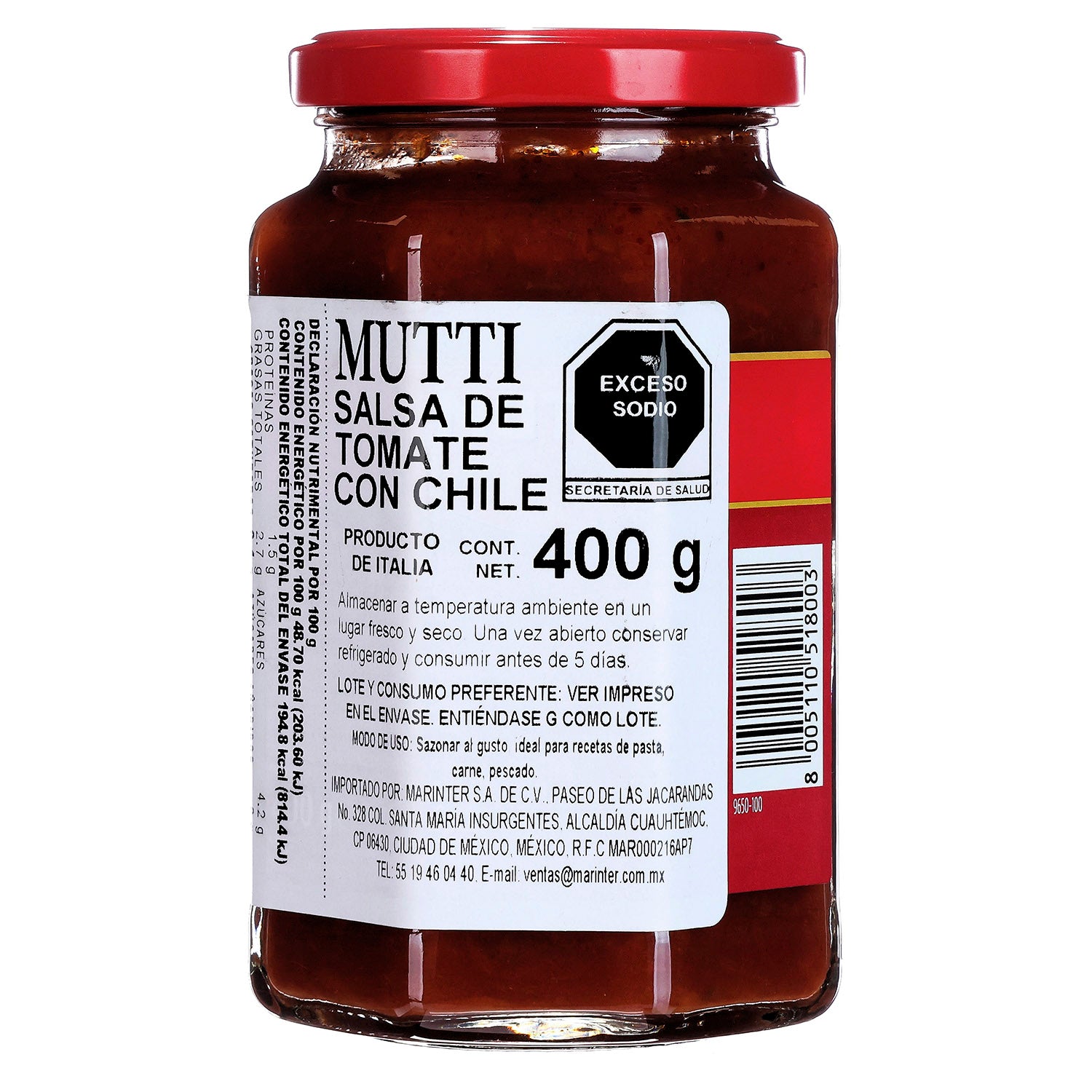 Salsa - Mutti de Tomate con Chile Picante de 400 g - Italia