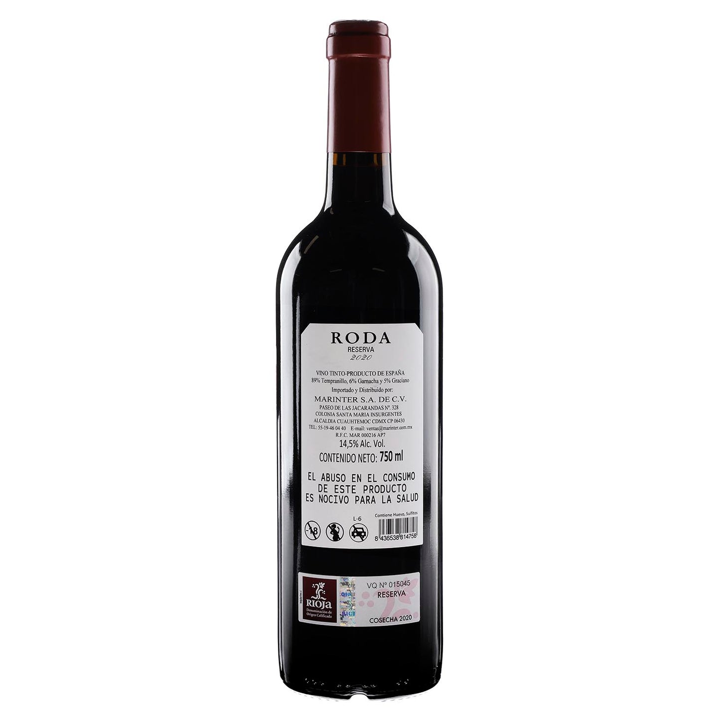 Vino Tinto Roda Reserva 2020 de 750 ml - España