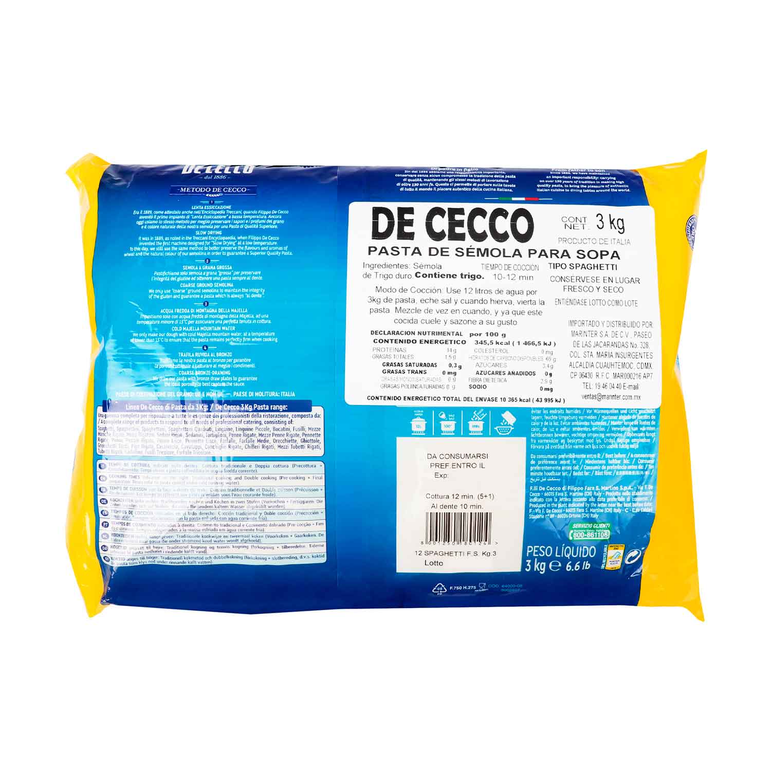 Pasta - De Cecco Spaghetti De Sémola 3000 gr - Italia