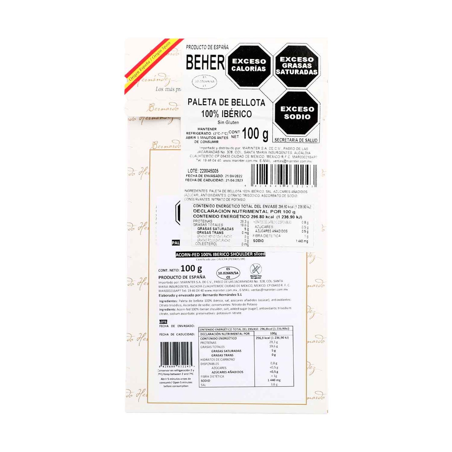 Sobre de Paleta de Bellota 100% Ibérico BEHER de 100g - España