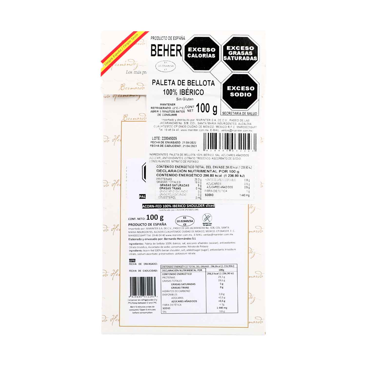 Sobre de Paleta de Bellota 100% Ibérico BEHER de 100g - España