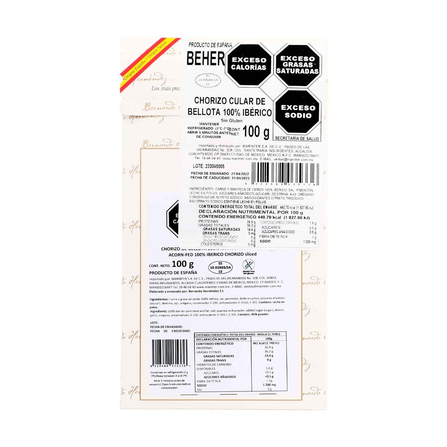 Sobre de Chorizo de Bellota 100% Ibérico BEHER de 100g - España